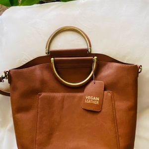 Vegan Leather Brown Purse with small tote bag